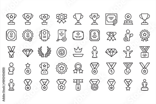 Award and Trophy Line Icons for Achievement and Recognition UI