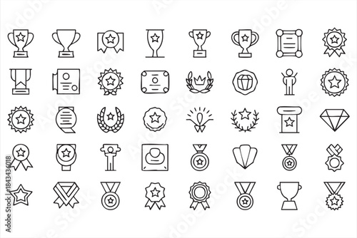 Medal and Certificate Line Icons for Ranking and Competition Systems