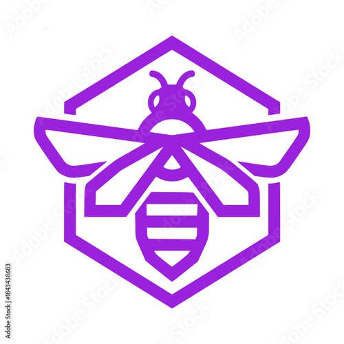 Elegant purple bee emblem within a hexagonal frame, symbolizing nature, industry, and diligence