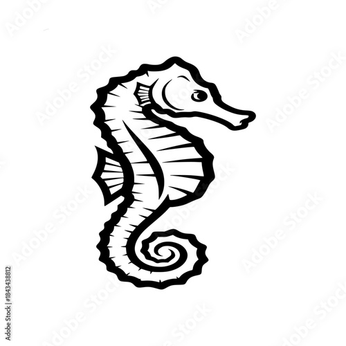 Detailed Stylized Silhouette of a Seahorse with a Curled Tail, Ideal for Marine Life and Ocean Themed Designs