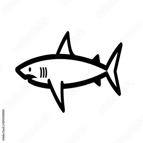 A simple, bold line art illustration of a shark, perfect for various design applications and conveying a sense of the ocean's power and mystery
