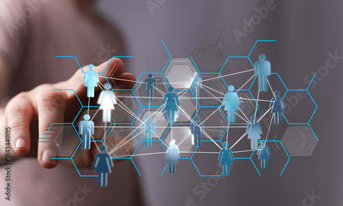 Quadro em tela Hand reaching out to interact with a network of connections symbolizing communic