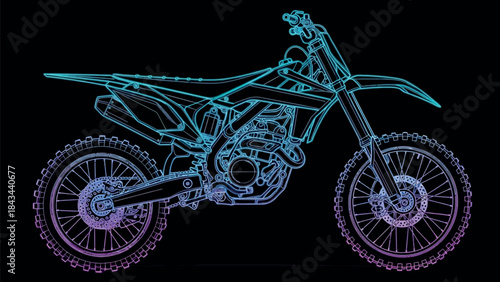  outline drawing of a modern motocross dirt bike, side view