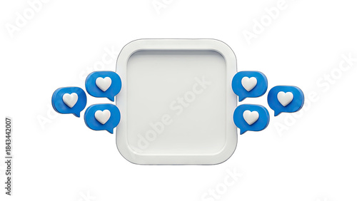 Social Media Likes Surrounding Empty Frame - 3D Render