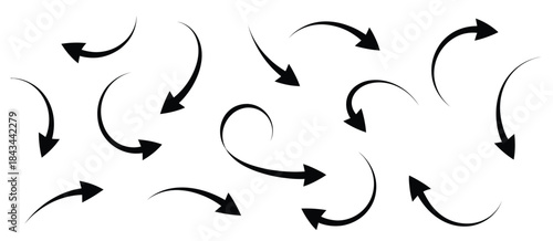 Arrows set with curved arrows and arrow sign symbols, modern flat style icons vector isolated on white background for guidance systems,