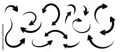 Arrows set showing curved arrows and arrow sign collection, flat style icons vector illustration isolated on white background for navigation, direction indicators, infographic design,