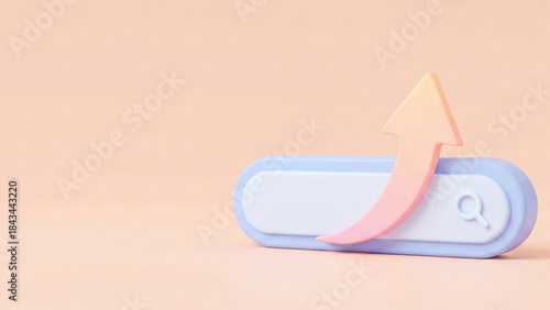 Search bar with upward arrow symbolizing growth and progress in pastel colors on peach background