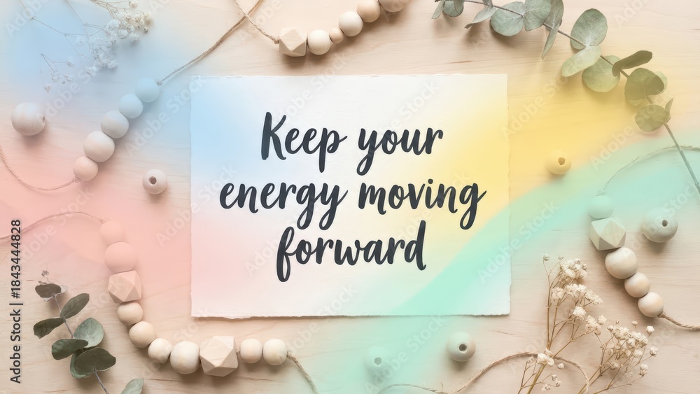 Fototapeta premium Inspiring affirmation card with motivation quote on wooden beads