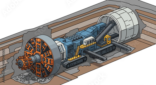 Tunnel Boring Machine in Action Underground.