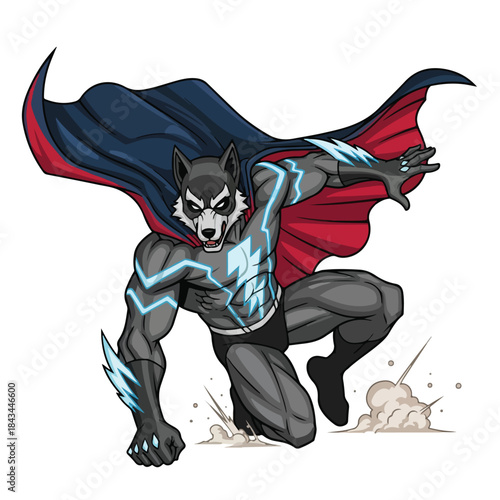 Cartoon Husky Dog with Blue Bandana and Happy Expression on White Background