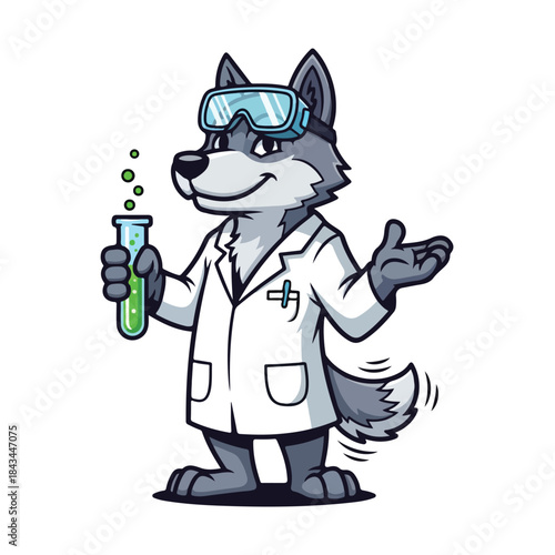 Cartoon wolf pirate with sword and bandana, fierce expression, illustration for kids or gaming design.