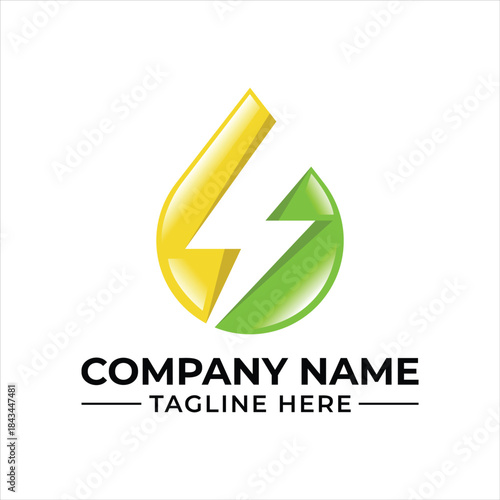 Green and yellow electric power logo design for sustainable energy company