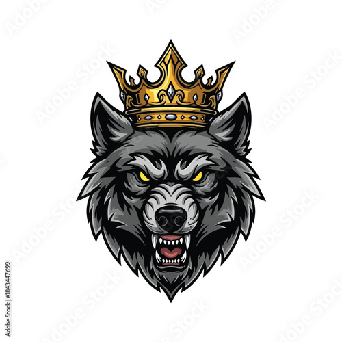Cartoon wolf king sitting on throne with crown and red cape, symbolizing power and royalty in a fantasy setting.
