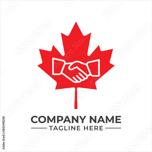 Red maple leaf logo with handshake symbol for canadian business partnership