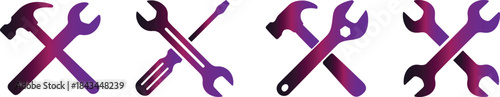 Tool icon set with hammer and screwdriver symbols for repair, construction and DIY.