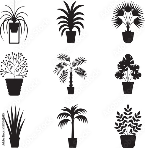 Potted Plant Silhouettes — Indoor Houseplant Vector Icons, Botanical Decor Set

