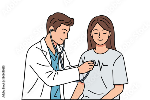 A doctor checks a patient's heartbeat with a stethoscope