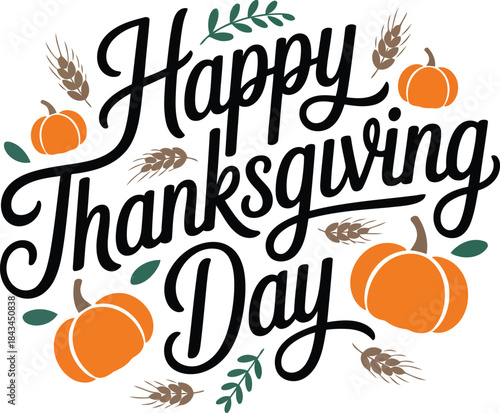 Vibrant Happy Thanksgiving Day celebration with pumpkins and leaves