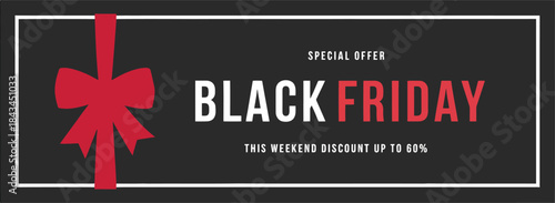Black Friday special offer with red bow on black background