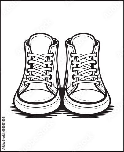 Stylish and fashionable pair of sneaker black line art vector illustration coloring page design for kids and adults