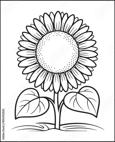Beautiful sunflower black outline hand-drawn vector artwork, Relaxing coloring page or book design for kids and adults