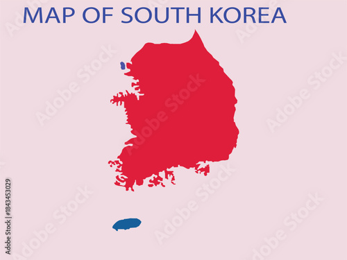 Map of South Korea Silhouette in Red and Blue