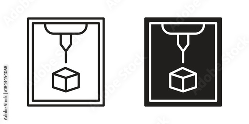 3D printer icons. Solid black silhouette and line art outline. Minimal design element,