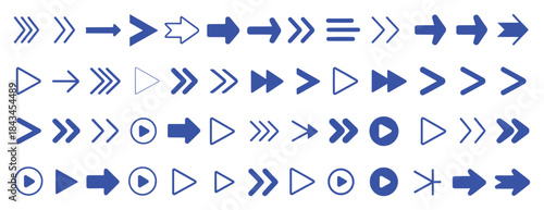 Collection of Blue Arrow and Play Icons for Navigation and Media Control