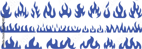 Collection of Blue Flame Icons and Borders for Design Projects