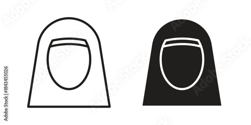 Arab woman icons. Solid black silhouette and line art outline. Minimal design element,