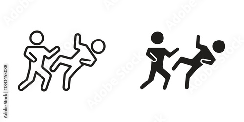 Assault icons. Solid black silhouette and line art outline. Minimal design element,
