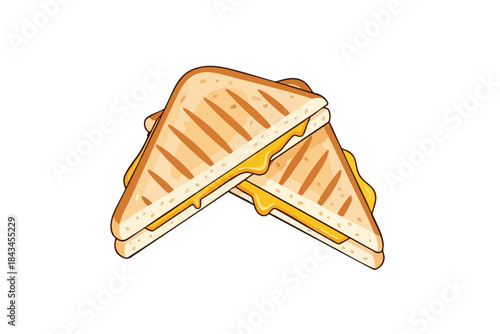 A stacked, angled graphic illustration of two grilled cheese sandwiches, melted
