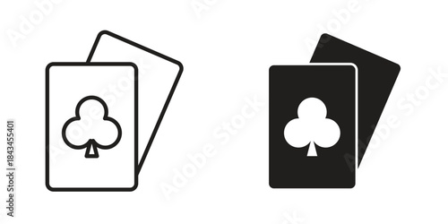 Baccarat icons. Solid black silhouette and line art outline. Minimal design element,