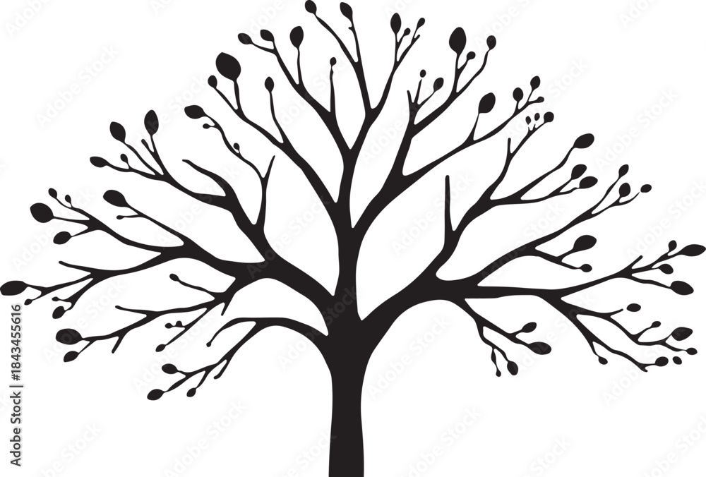 Fototapeta premium Simple abstract tree with leaves black silhouette