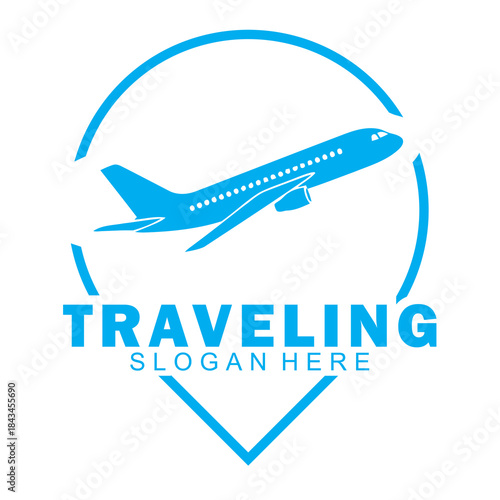 blue airplane vector logo traveling