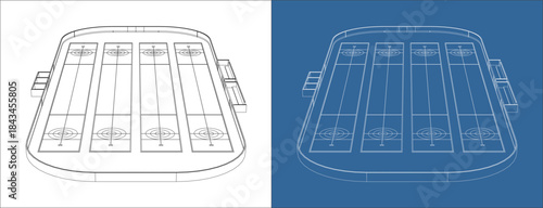 Front View Low Angle Perspective of Curling Sheet Wireframe Illustration