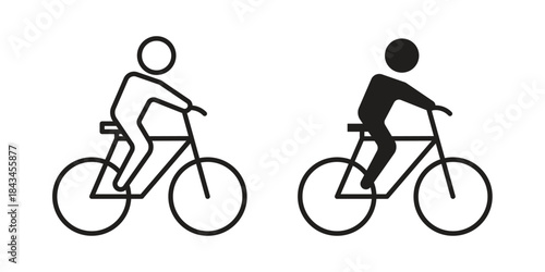 Bicycle rider icons. Solid black silhouette and line art outline. Minimal design element,