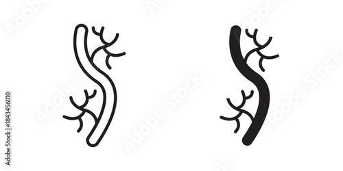 Blood vessel icons. Solid black silhouette and line art outline. Minimal design element,