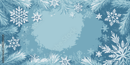Icy blue Christmas backdrop featuring frosty textures, subtle snowflakes, and a cool, wintery festive feel.