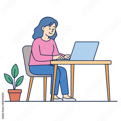 Young Woman Focused on Laptop at Home Office Desk