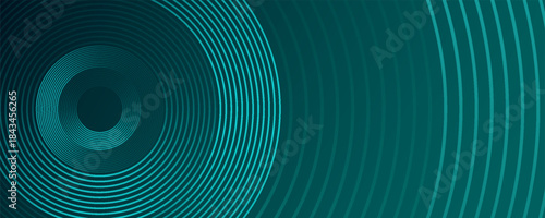 Green abstract background with glowing circles. Swirl circular lines pattern. Geometric spiral. Twirl element. Modern graphic design. Futuristic technology concept. Vector illustration