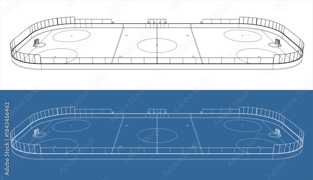 Obraz premium Wide Angle Perspective of Ice Hockey Rink Wireframe Sketch