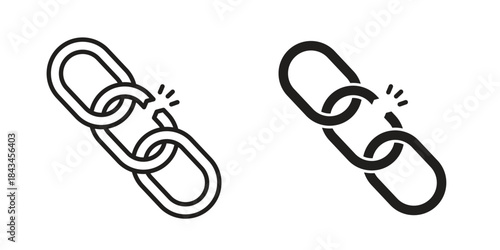 Broken link icons. Solid black silhouette and line art outline. Minimal design element,
