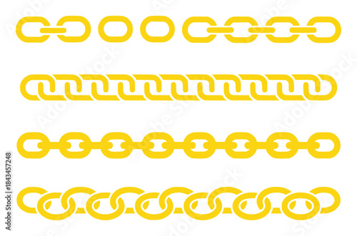 Collection of Yellow Chain Links on a White Background