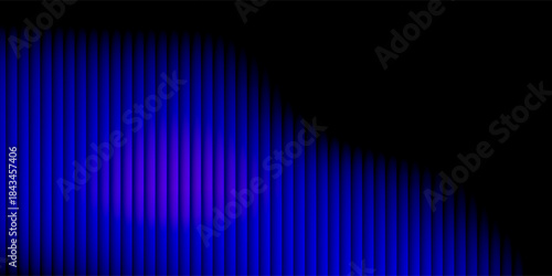 Futuristic neon texture with vibrant shades of blue wavy gradient and bright smooth fluted vertical lines. Bold dynamic design blending smooth tones and radiant colors and energy for modern visual art
