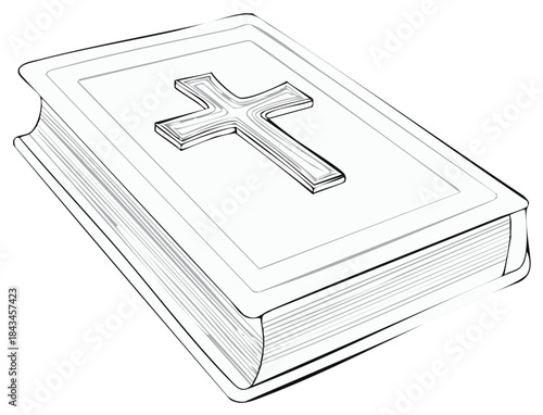Bible with Christian cross symbol minimal black and white vector illustration