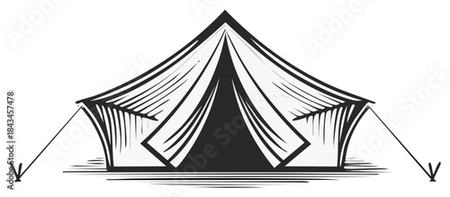 Camping tent illustration design. Simple black and white isolated design of a tent.