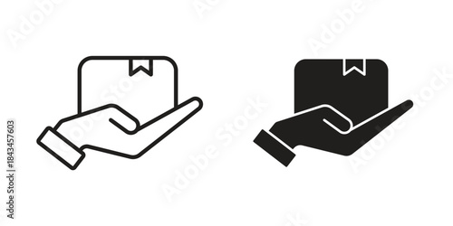 Cash on delivery icons. Solid black silhouette and line art outline. Minimal design element,