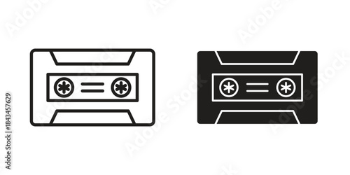 Cassette tape icons. Solid black silhouette and line art outline. Minimal design element,