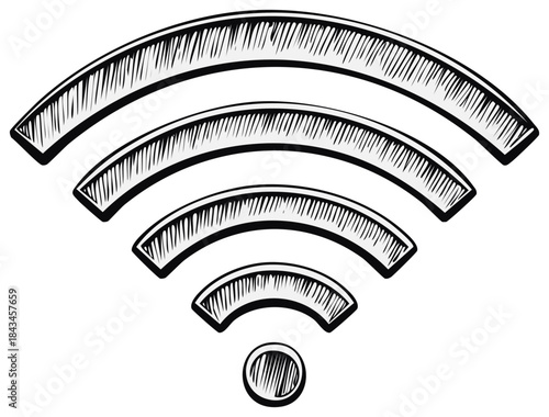 Sketch style WiFi signal waves representing wireless internet connection and digital technology